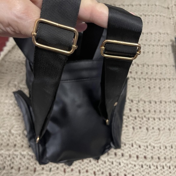 Owl Backpack Black Faux Leather Embroidered Eyes Side Zipper Pockets Cute‎ Bag - Picture 10 of 16